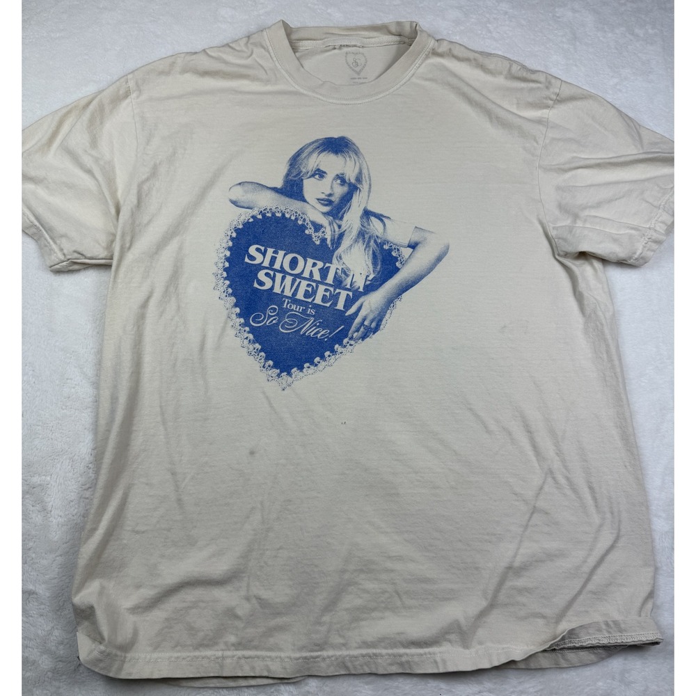 Sabrina Carpenter Short n Sweet Tour 2024 Cream Graphic T-Shirt XL